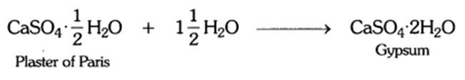 reaction of plaster of paris with water, formation of gypsum,