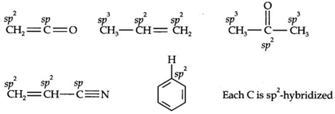 What are hybridisation states of each carbon atom in the following compounds?